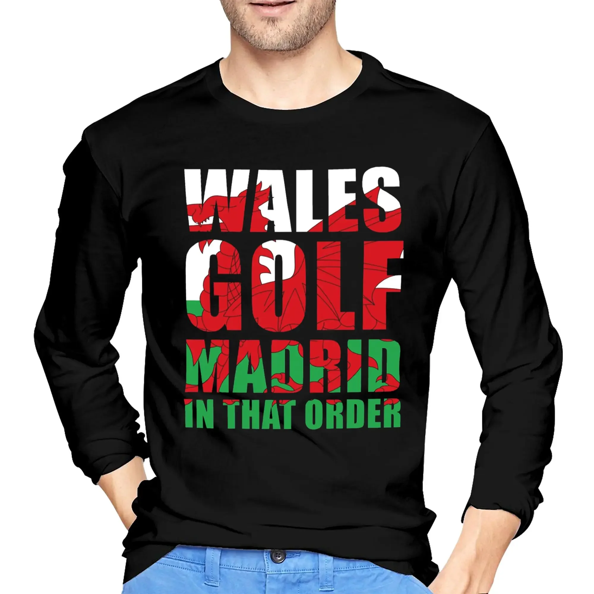 

WALES GOLF MADRID Men's Long Sleeved T-shirt Breathable Round Neck T shirts Spring and Autumn Men tops