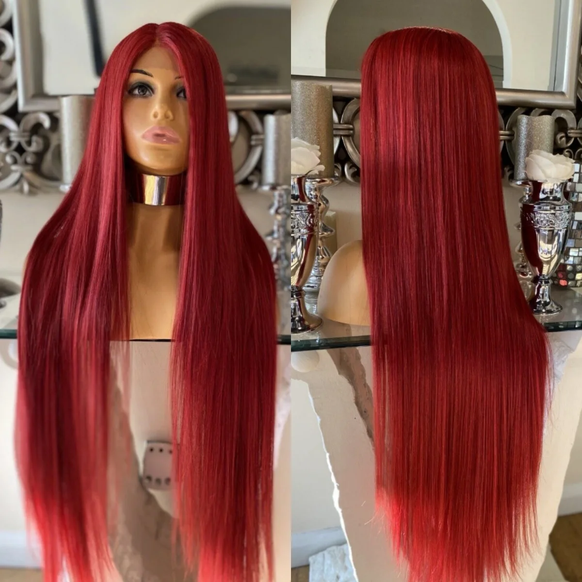 

Red Wig Long Silky Straight Synthetic Lace Front Wig Free Part Natural 13x4 Lace Frontal Wig for Women Daily Party Wear Cosplay