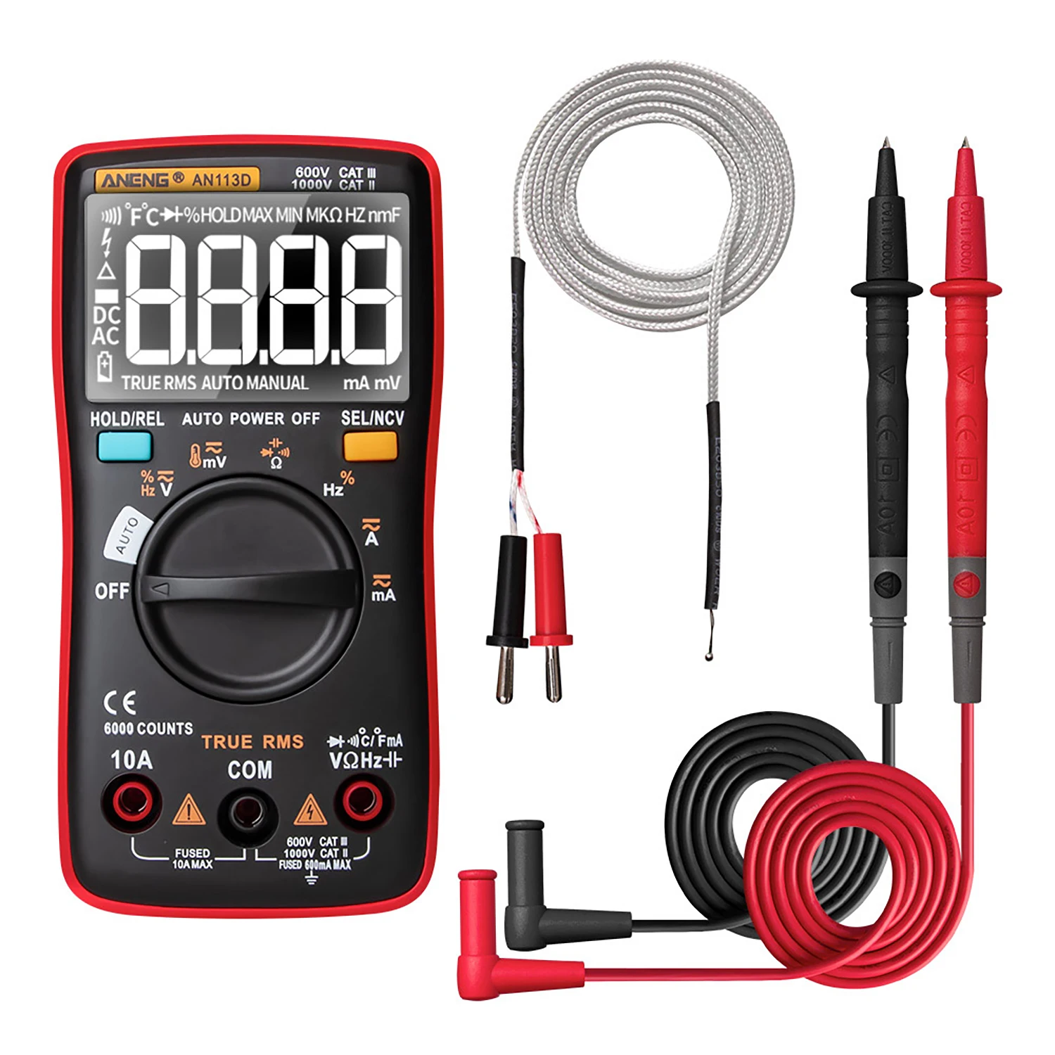 

ANENG AN113D Digital Multimeter Electrical Meter 6000 Counts DC/AC Current Voltage Tester Meters RMS Temperature Measurement