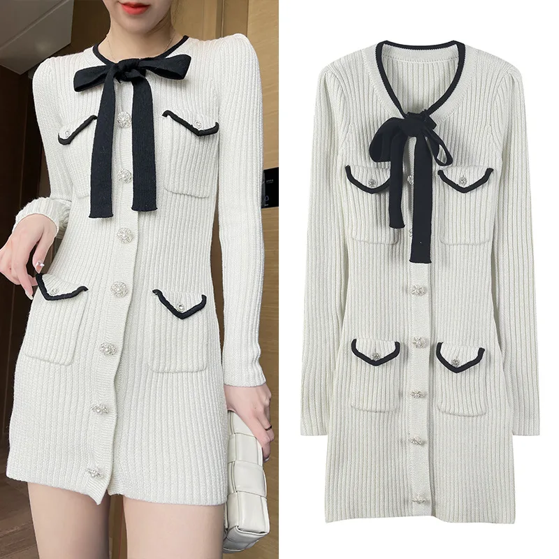 

Новое летнее трикотажное платье Slim Fit Long Sve round Ne Knot Bodycon Dr Commute Sle со средней талией, другой материал