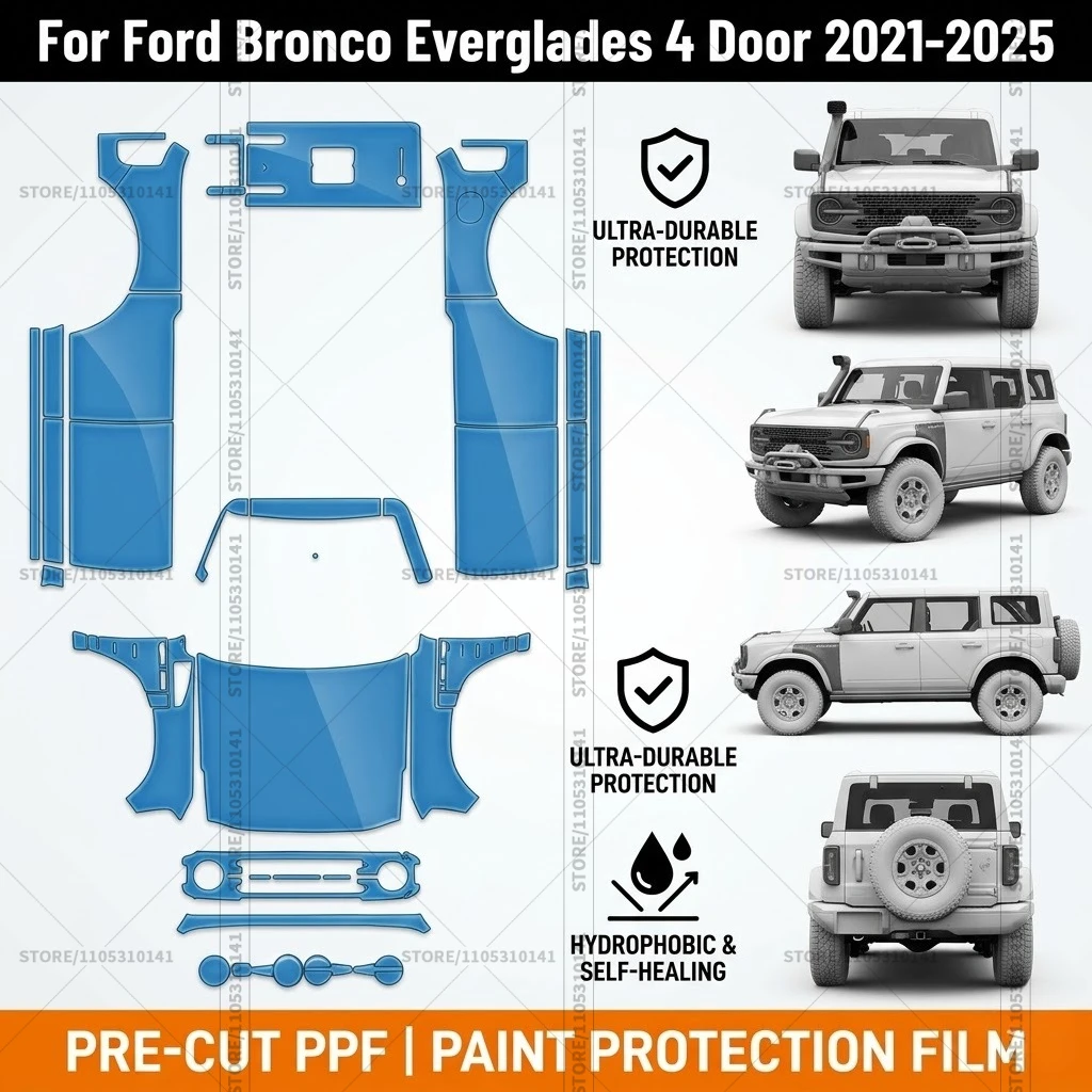 

Предварительно нарезанная прозрачная защитная пленка (PPF) для автомобиля Ford Bronco Everglades 4-дверный 2021-2025
