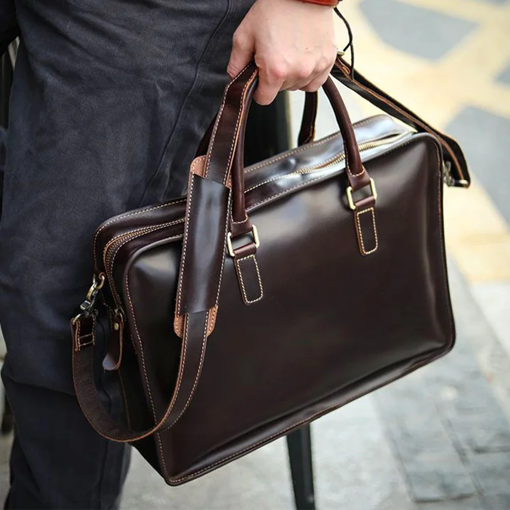 

Винтажная сумка через плечо из воловьей кожи подходит для дюймового ноутбука, унисекс, сумка на плечо для мужчин и женщин, повседневная рабочая деловая дорожная сумка