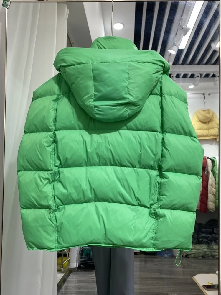 Chaleco sin mangas con capucha para mujer, chaqueta cálida de plumón, abrigo de alta calidad, color verde, estilo coreano, invierno, 2023