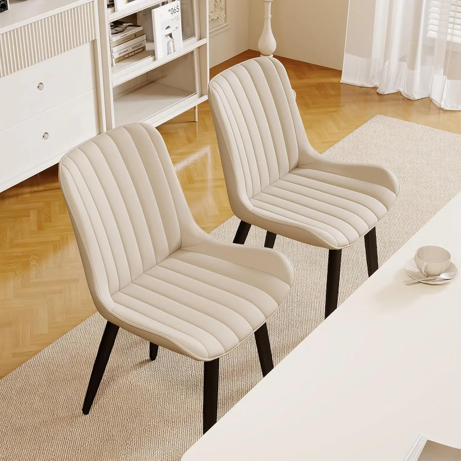 Mid-Century Modern Dining Chairs Set of 6, PU Leather Kitchen Chairs | Soft Cushion and Metal Legs, Upholstered, Customized