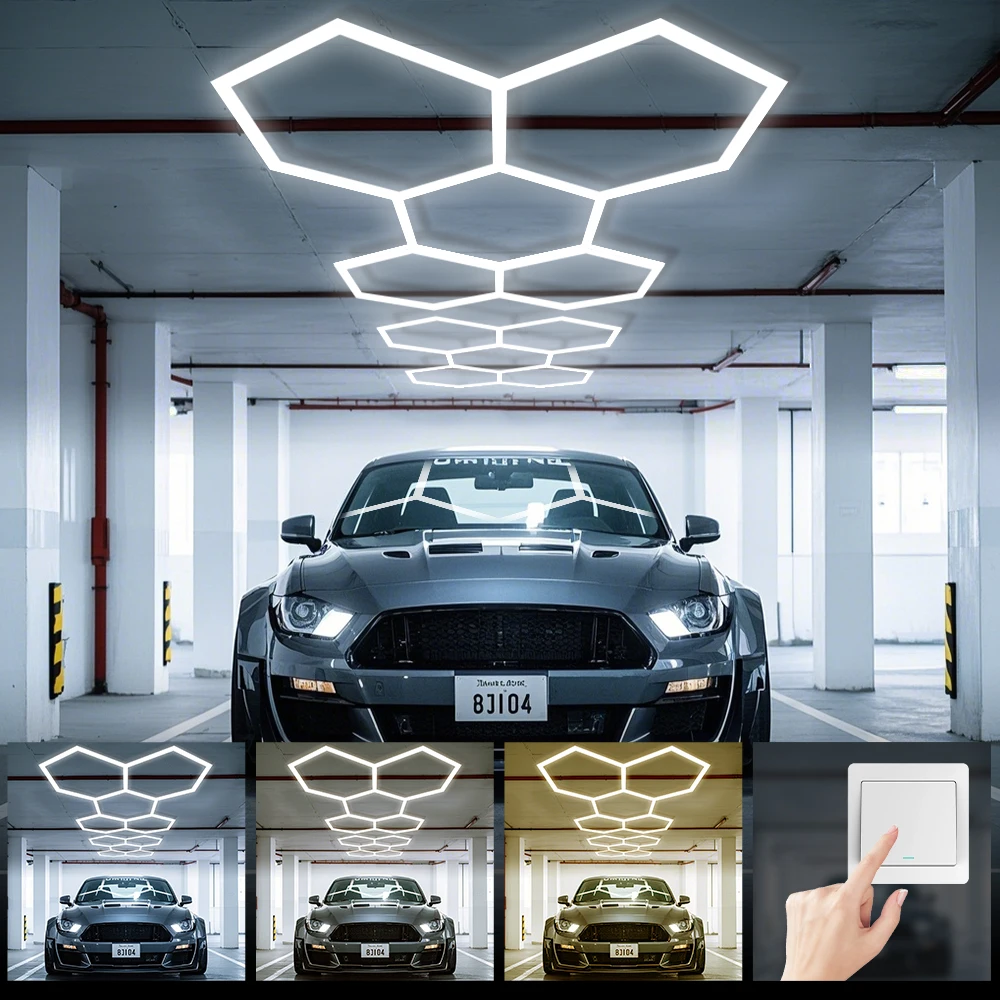 

5 Grids 3-Color Dimmable Hexagon Garage Light 3000-4000-6500K for Workshop Gym Barber Home Honeycomb Light Local Warehouse