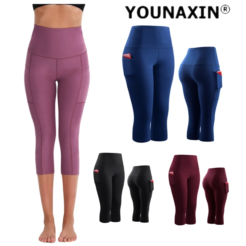 Women's Pro Yoga Cropped Pants With Pocket Gym Training Tight Fitness Clothes Running Sportswear Leggings M L XL 2XL 3XL 4XL