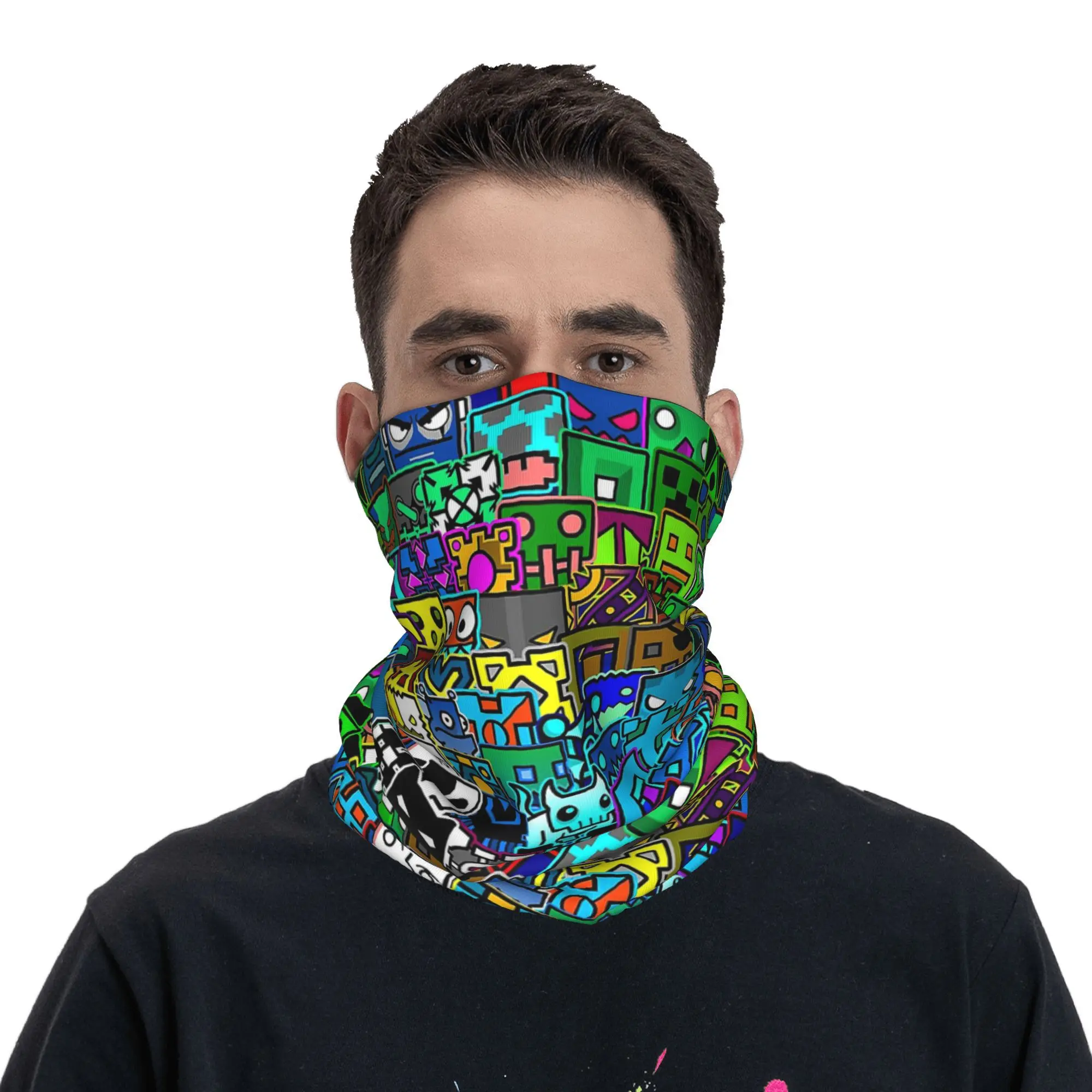 幾何学模様 バンダナ ネックカバー プリント マスク スカーフ 多用途 ヘッドバンド 乗馬 ユニセックス 大人 洗える