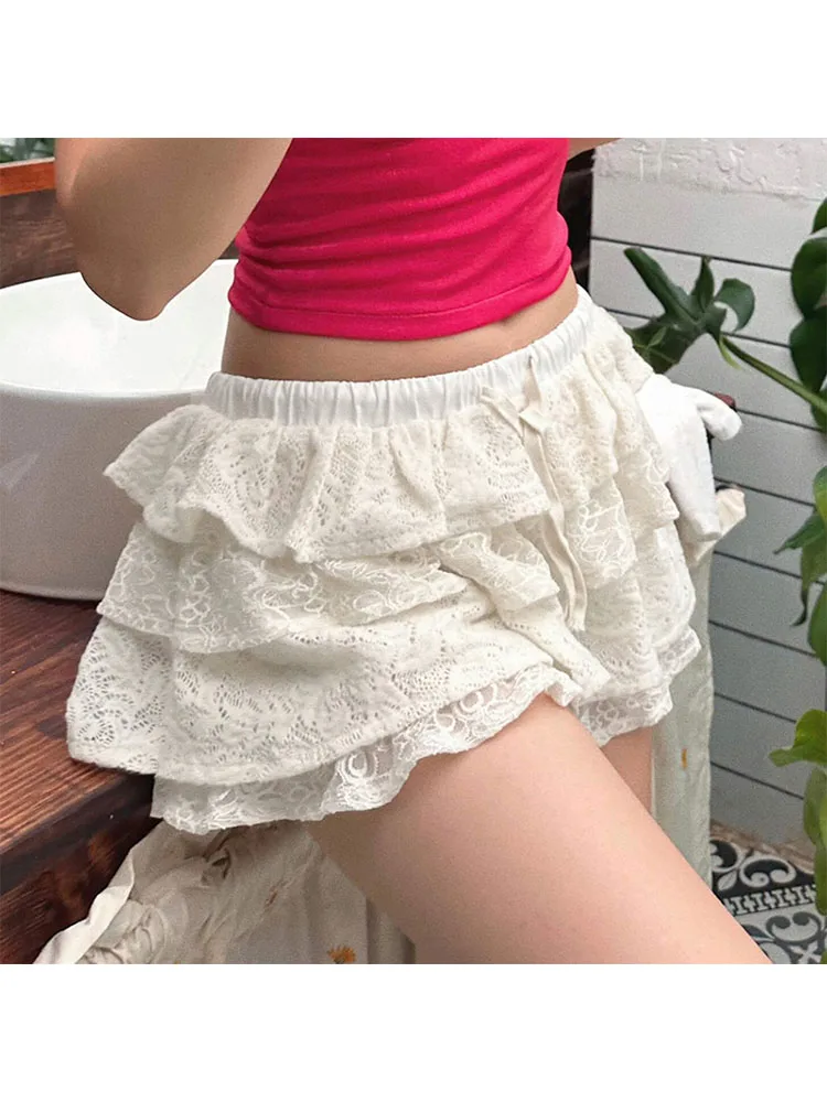 

Woman All-match Skirt Kawaii Pleated Preppy Style Skirt Elegant A-line Casual Gyaru Skirt Ballet Core Mini Patchwork Elastic