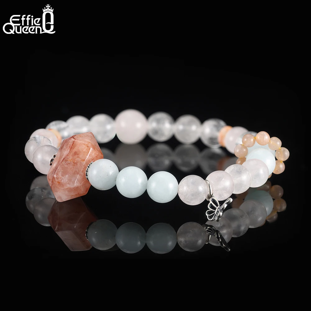 

Браслет EFFIE QUEEN из розового кварца и лунного камня с натуральным аквамарином, серебро S925, с подвеской в виде милой бабочки, GMB93