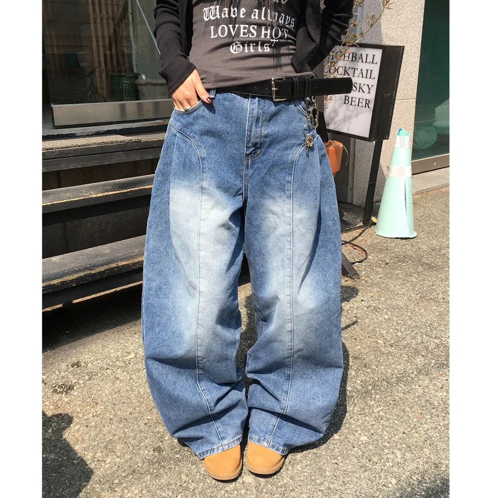 

Casual High Waist Wide Leg Jeans Patchwork Straight Leg Versatile Blue Cotton Denim Pants for Women Relaxed Fit Long Trousers