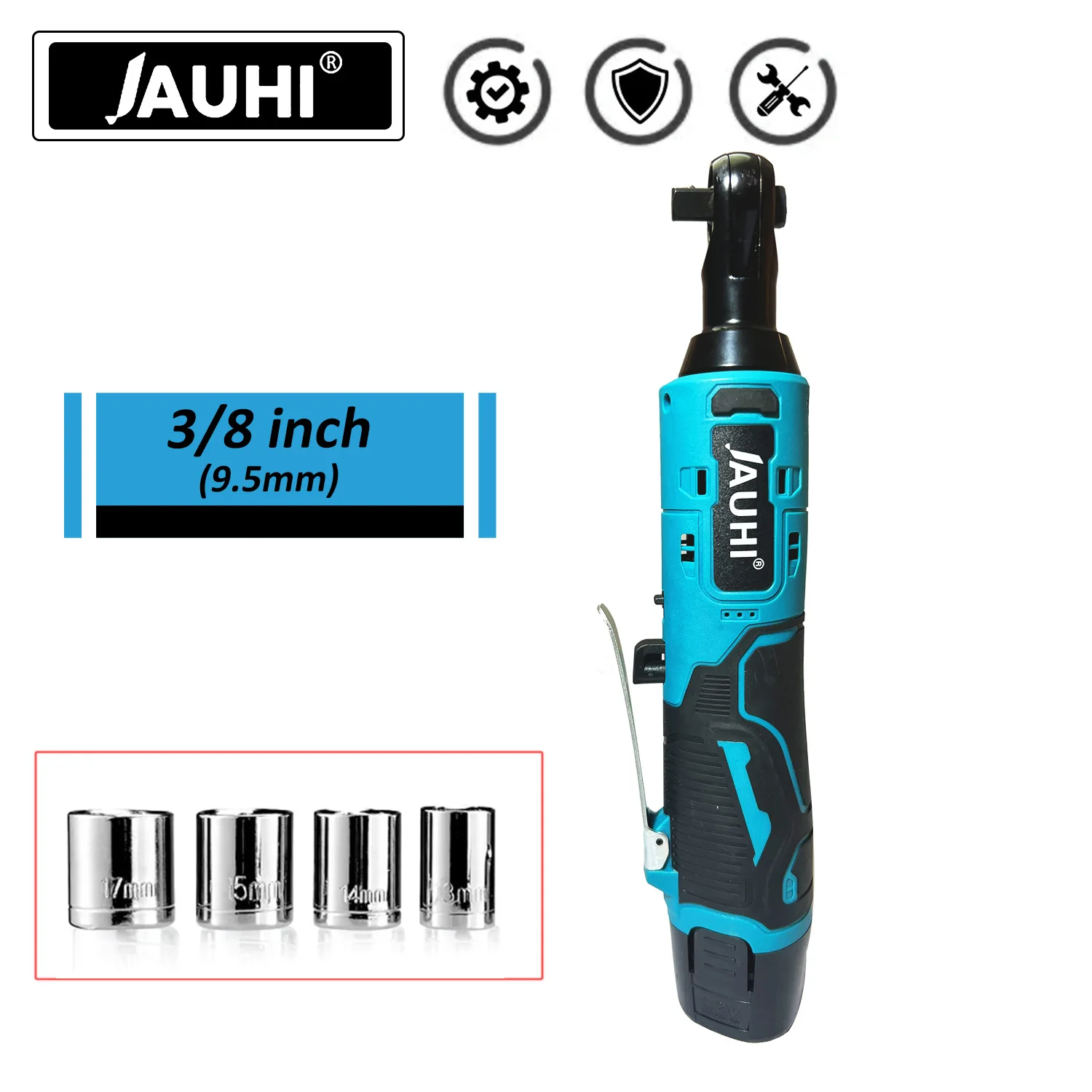 JAUHI 3/8 Inch Cordless Electric Wrench Right Angle Ratchet Wrenches 12V Rechargeable Car Repair Tool Set Angle Wrench