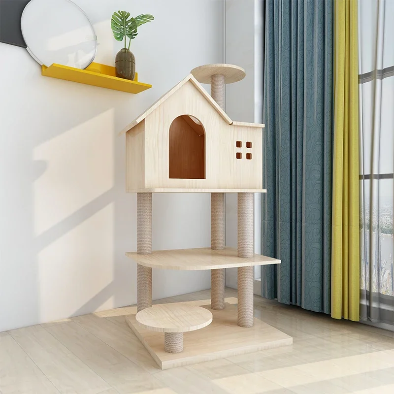 Multi Level Wooden Cat Condo House Soft Covered Accessories Large Cat Tree Pet Products 2021 Pet Accessories gatos Modern Large