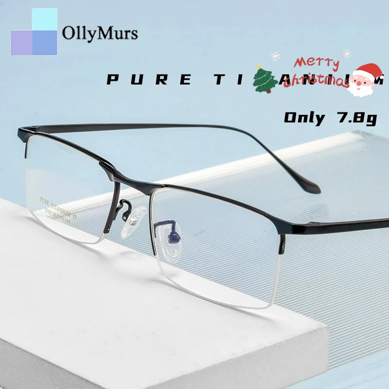 

OLLYMURS Роскошные ультралегкие очки в полуоправе для деловых очков по рецепту, квадратные ретро-очки из чистого титана, оптическая оправа для мужчин 2089P