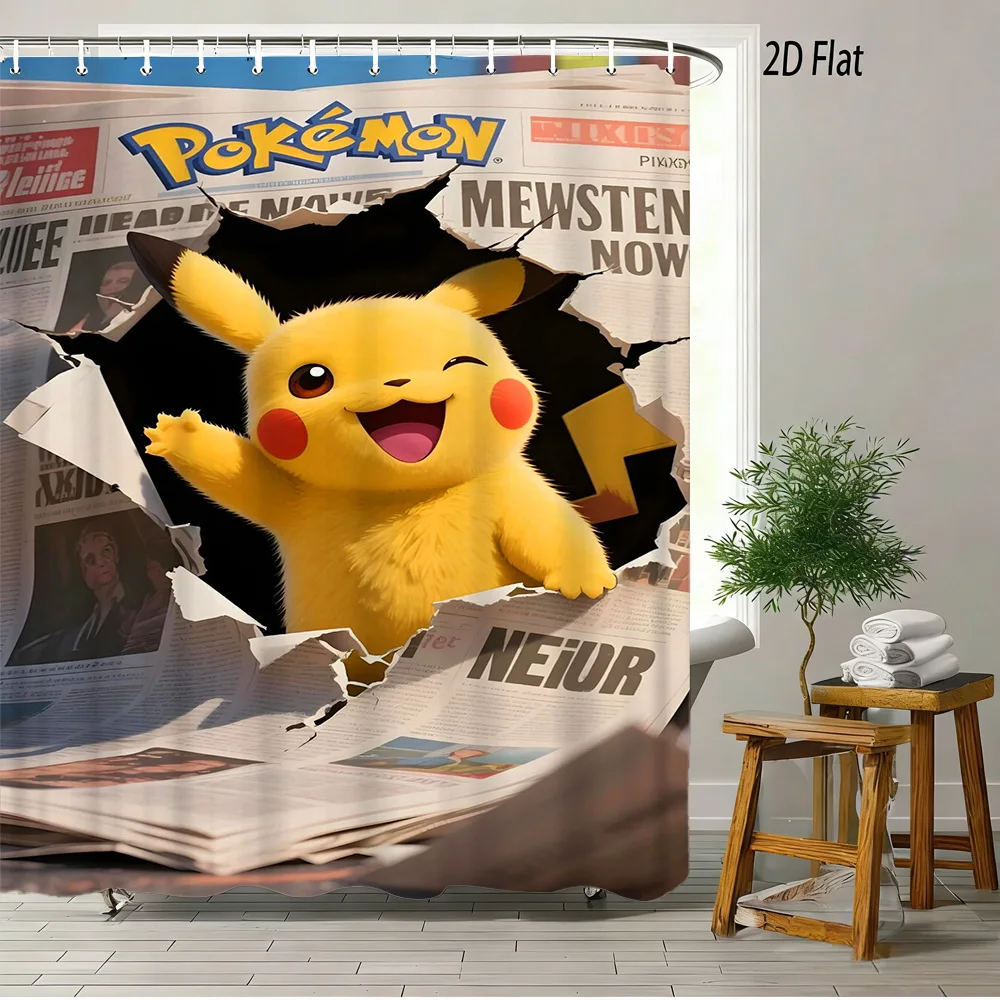 

2D плоская шторка для душа с изображением Покемона Пикачу в стиле газетного принта