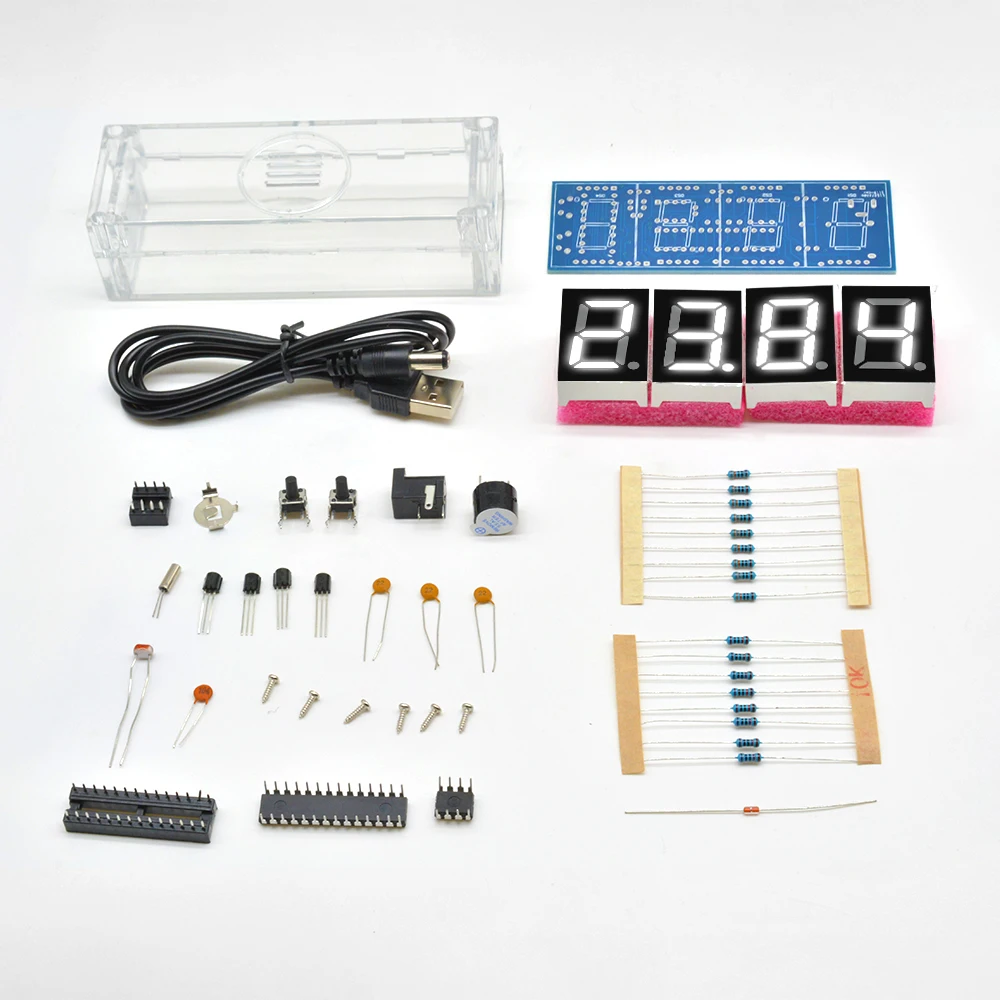 Electronic Kit LED Digital Electronic Temperature Clock DIY Bulk White Green Blue Red 5V 0.15W