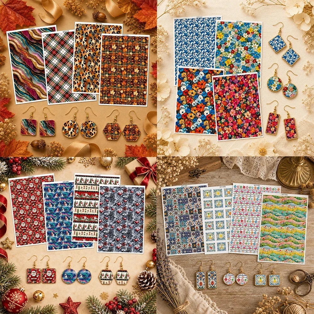 Merry Christmas Vintage Floral Polymer Clay Water Transfer Paper Water-Soluble Decals For DIY Earrings Jewelry Making Craft