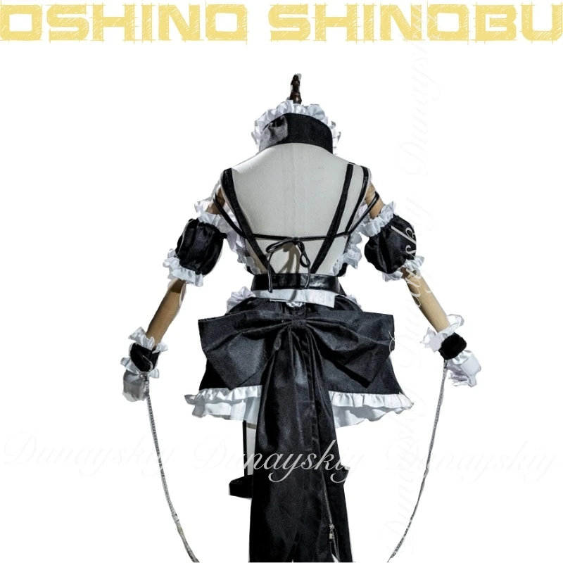 Bakemonogatari أنيمي أوشينو شينوبو تأثيري مصاص الدماء مع فستان خادمة المعركة السوداء والشعر المستعار تأثيري حلي مليئة بالبدلة