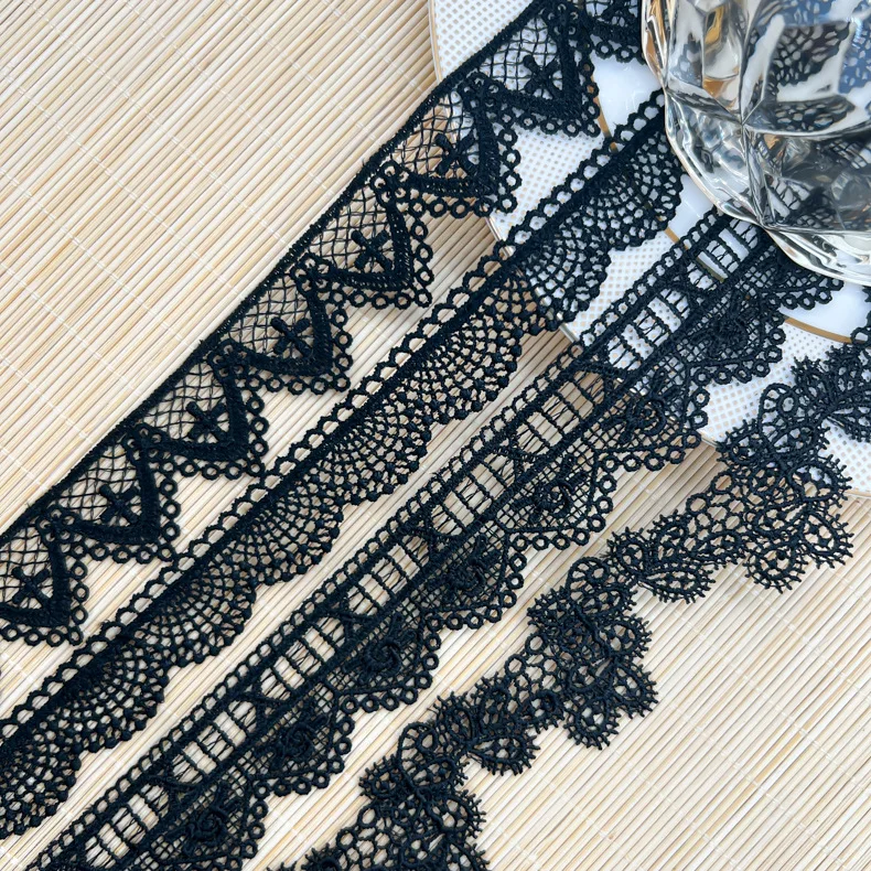 15yards Manufacturer wholesale variety of unilateral black water-soluble lace DIY clothing, dress decoration accessories