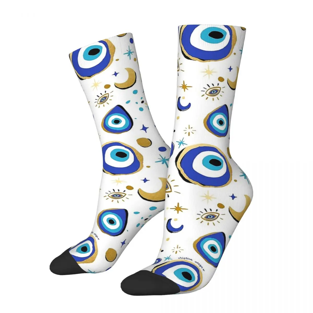 Blue Evil Eye Socks Men\'s Women\'s Funny Happy Greek Amulet Nazar Lucky Socks Spring Summer Autumn Winter Middle Tube Socks Gifts