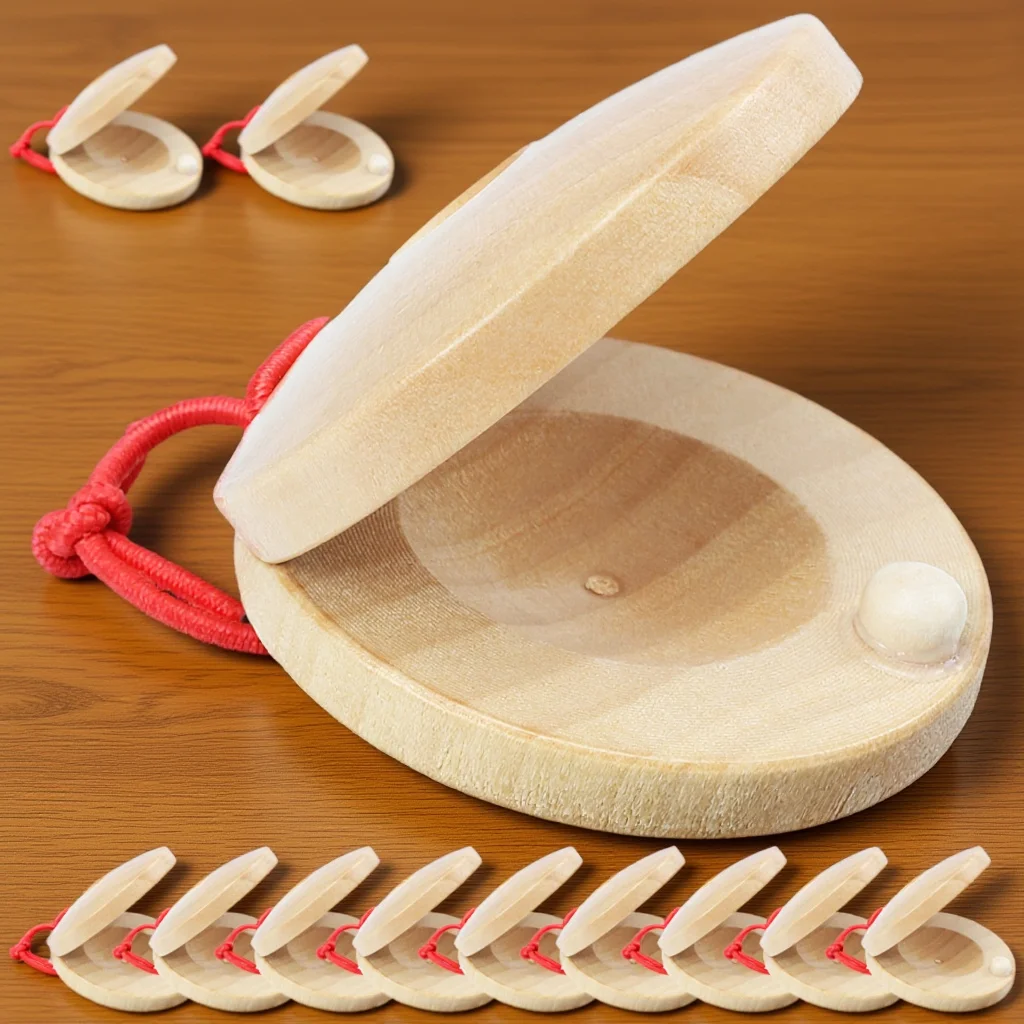 12 قطعة للأطفال أداة قرع إيقاع الإصبع للأطفال خشب الأطفال صنجات خشبية موسيقى صنجات صغيرة