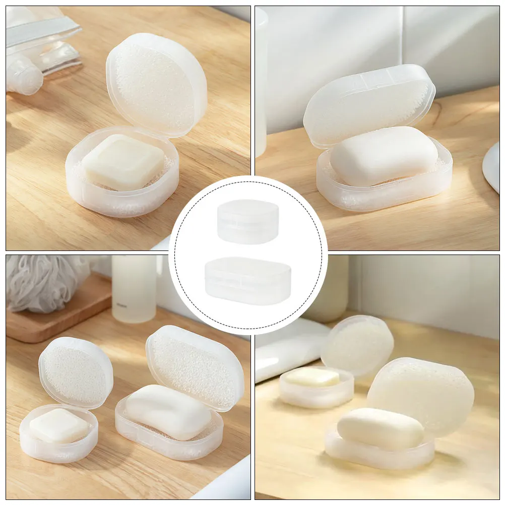 

2pcs Pp Soap Box Portable Lidded Storage Case For Bath Handmade Scented Soap Multi-Function Dustproof Container