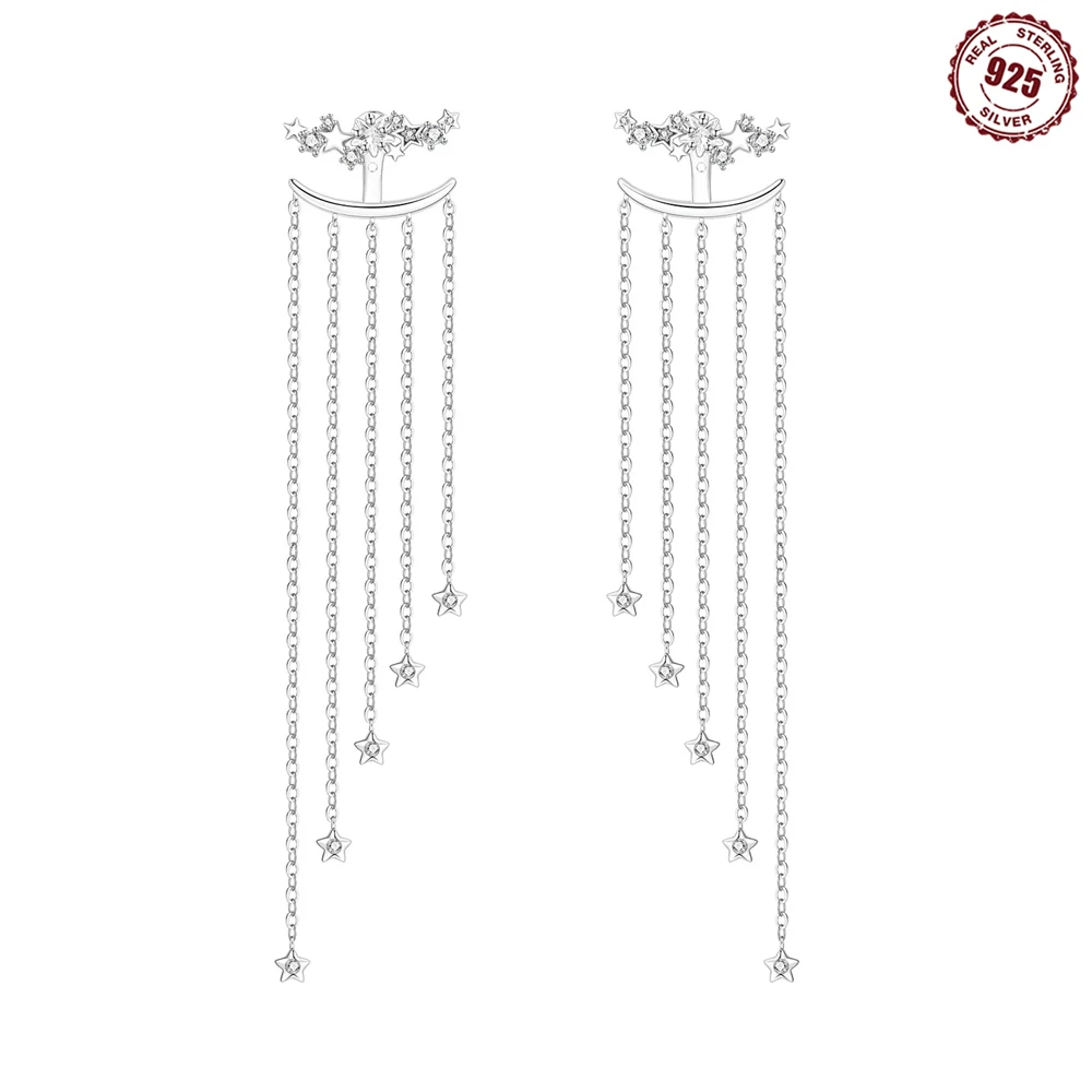 

925 pure silver Purple Star Shining 1 pair of 2-wear fringed stud earrings, elegant and high-quality women's earrings, suitable