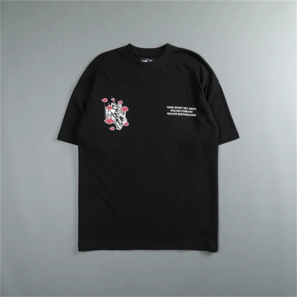 US WOLVES Official website Jointly Print 100% Cotton Men Hip Hop T-shirt Casual Summer 230G Cotton Fitness GYM Running Tees Tops