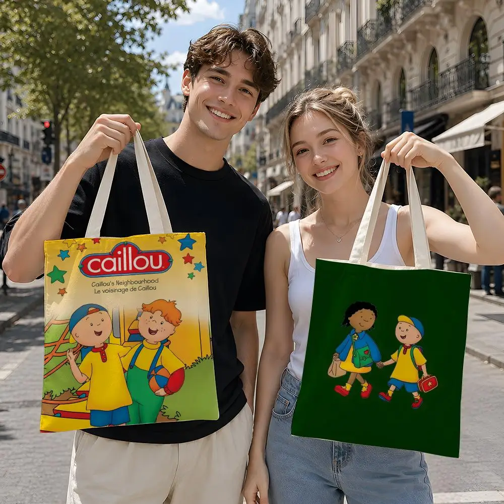 Bolsas de armazenamento Cartoon C-Caillou, sacola de lona reutilizável, adequada para escola, aulas, compras, como presentes