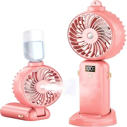 Ventilador de mano Ventilador de nebulización portátil, ventilador de señor personal recargable con ventilador a batería de 5 velocidades con niebla, pantalla LED,