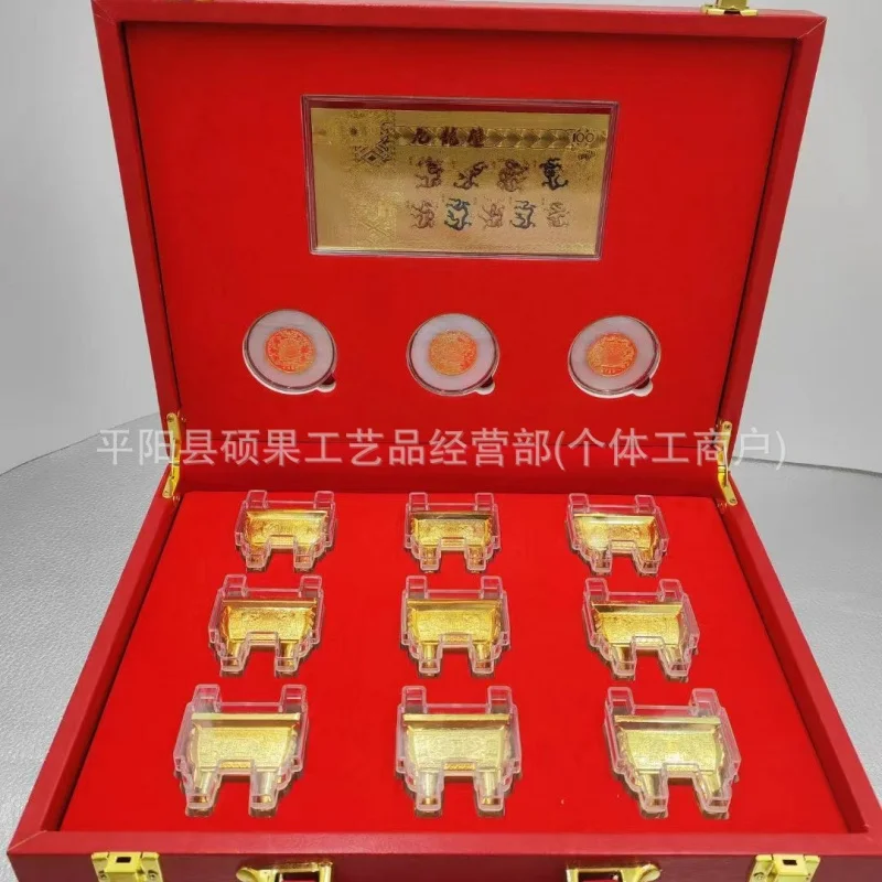 

Factory in stock Yiyan Head Ding Set Commemorative Banknotes Three Pieces Gold Inlaid Jade Set Silk Painting Supports One Piece