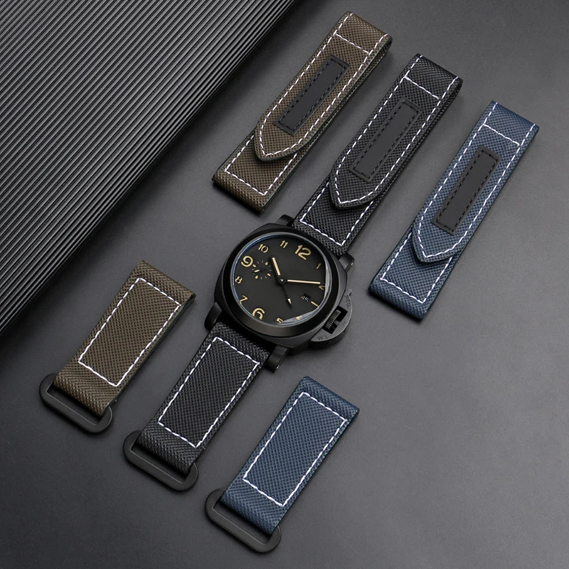 PAM01118 PAM01119 Carbon Fiber  Nylon Watch Band For Panerai Canvas Leather Watch Strap Waterproof Wrist Band Men Accessories 24