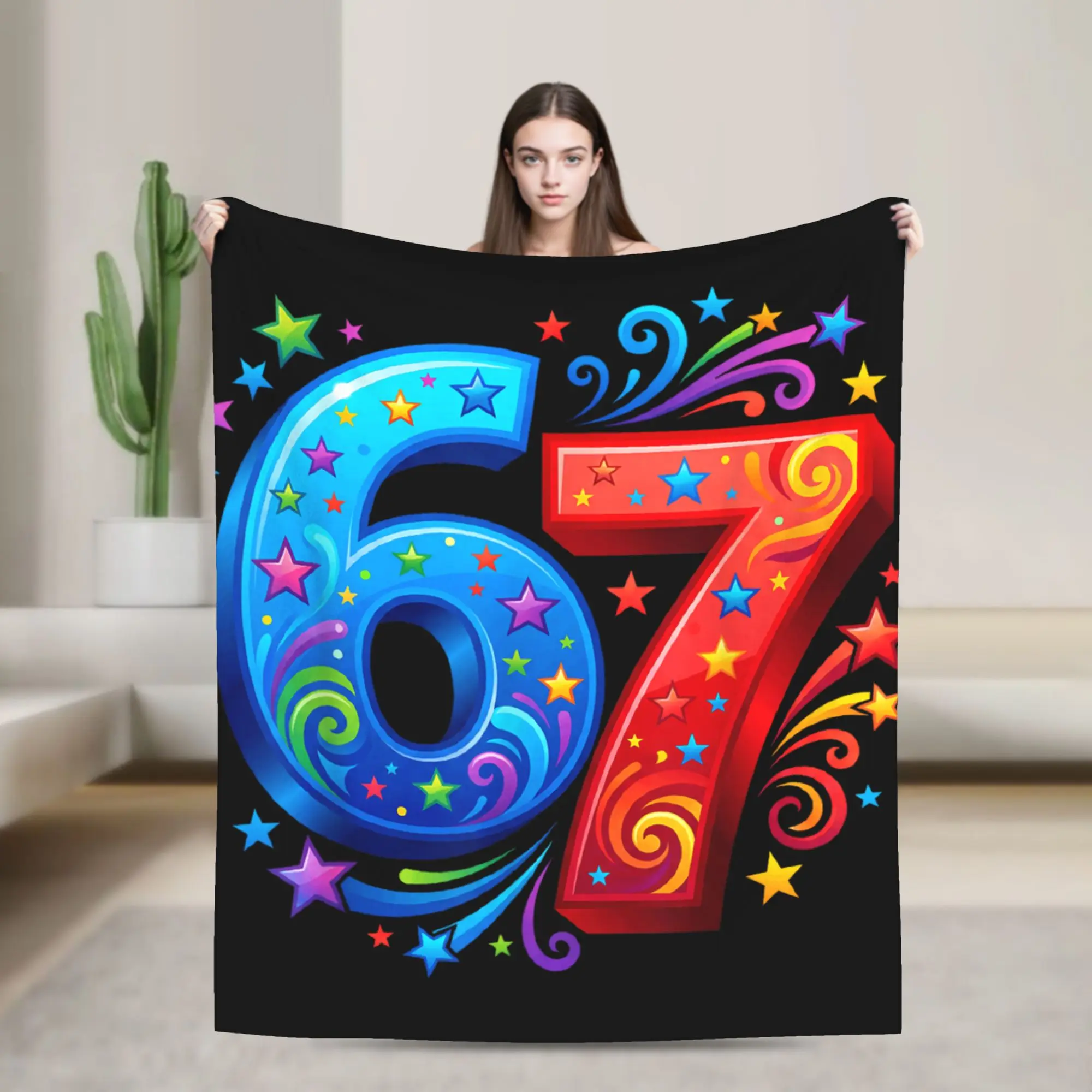 67 ميمي ستة سبعة مضحك 6 7 بطانية جودة لينة رمي بطانية الربيع الطائرة السفر ديكور المنزل طباعة المفرش #1