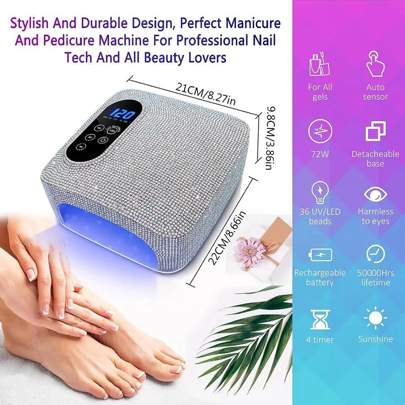 Shiny Diamond 72W Rechargeable Nail Lamp Cordless Gel Dryer Manicure Machine LED Light for Nails Wireless Nail UV LED Lamp