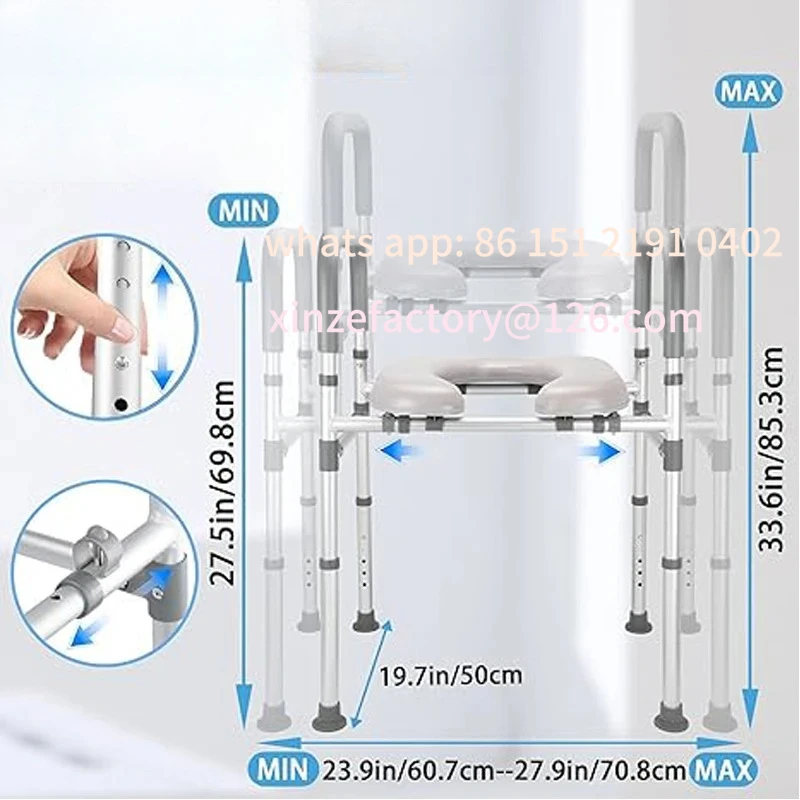 

Customizable Toilet Seat with Armrests Storage Bag, Adjustable Height Padded Seat Elevated Toilet Risers For Elderly