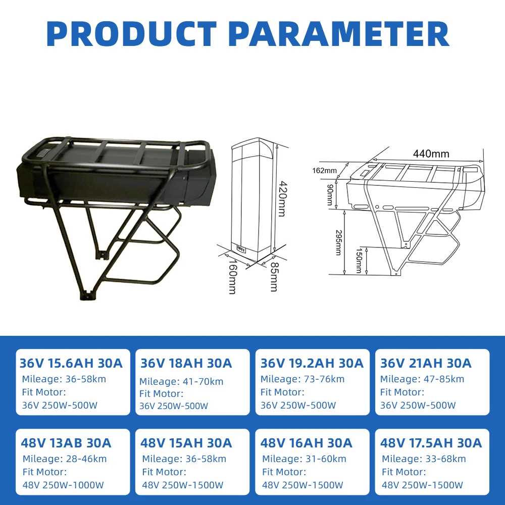 48v 21AH 28ah e-bike 36 volt 20ah 30ah ebike lithium chamrider rear rack Electric bicycle battery