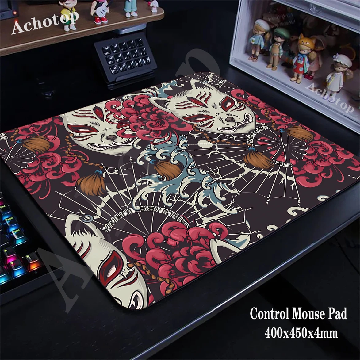 

Anime Fox Mask Control Mouse Pad Gaming Mousemat Anti-slip Desk Mat Gamer Accessoires Mousepad Lock Edge Keyboard Pads 400x450mm