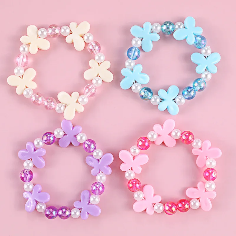 Kids Flower Bow Bracelet Girl Princess Candy Color Adjustable Rope Pendant Bead Bracelet Christmas Gift Fashion Jewelry