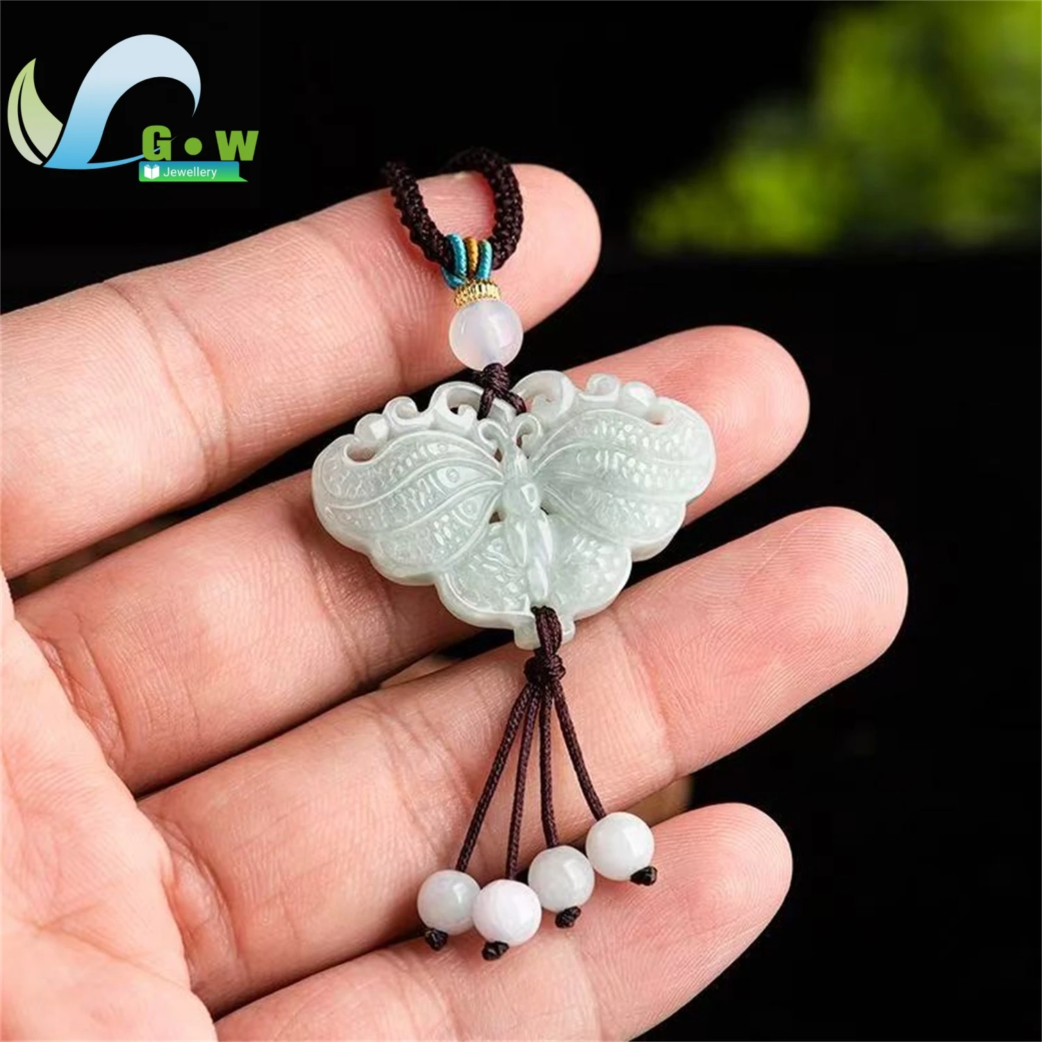 Natural A Grade Jadeite Double Sided Butterfly Pendant Glutinous Texture Long Sweater Chain Women's Ethnic Style Jewelry Gift