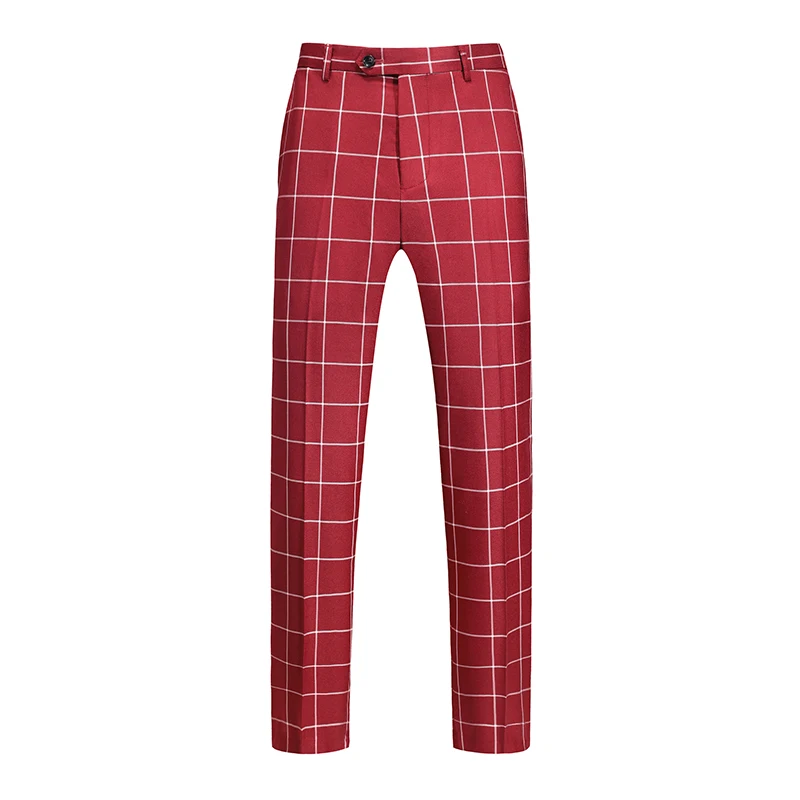 Fashion Male Business Social Suit Pants Black / Blue / Burgundy Men Wedding Plaid Dress Trousers