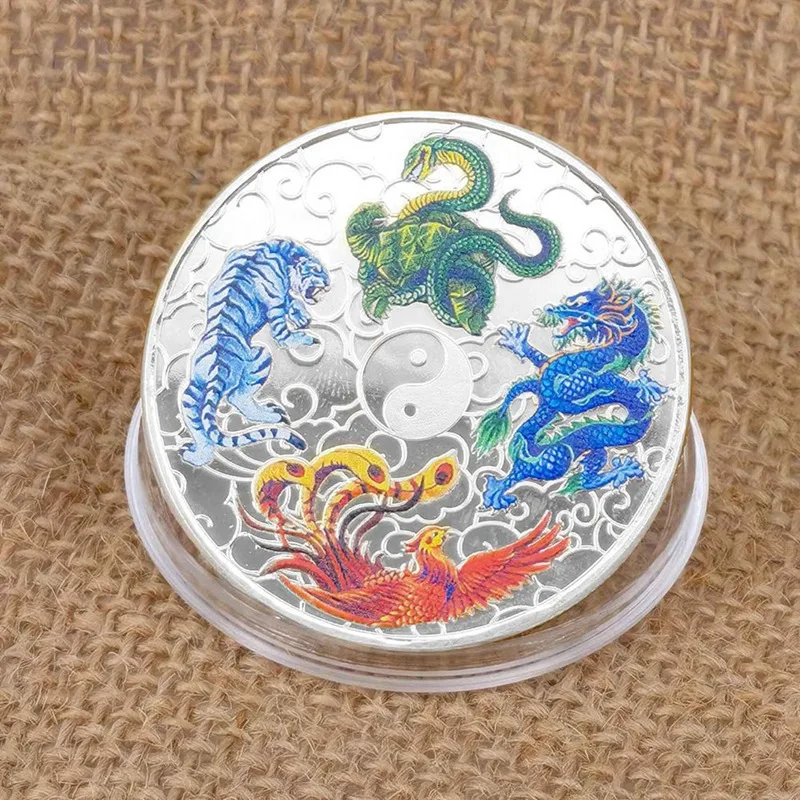 2PCS Ancient Mythical Creatures Lucky Coin Lottery Ticket Scratcher Tool Lucky Charms Challenge Coin Silver