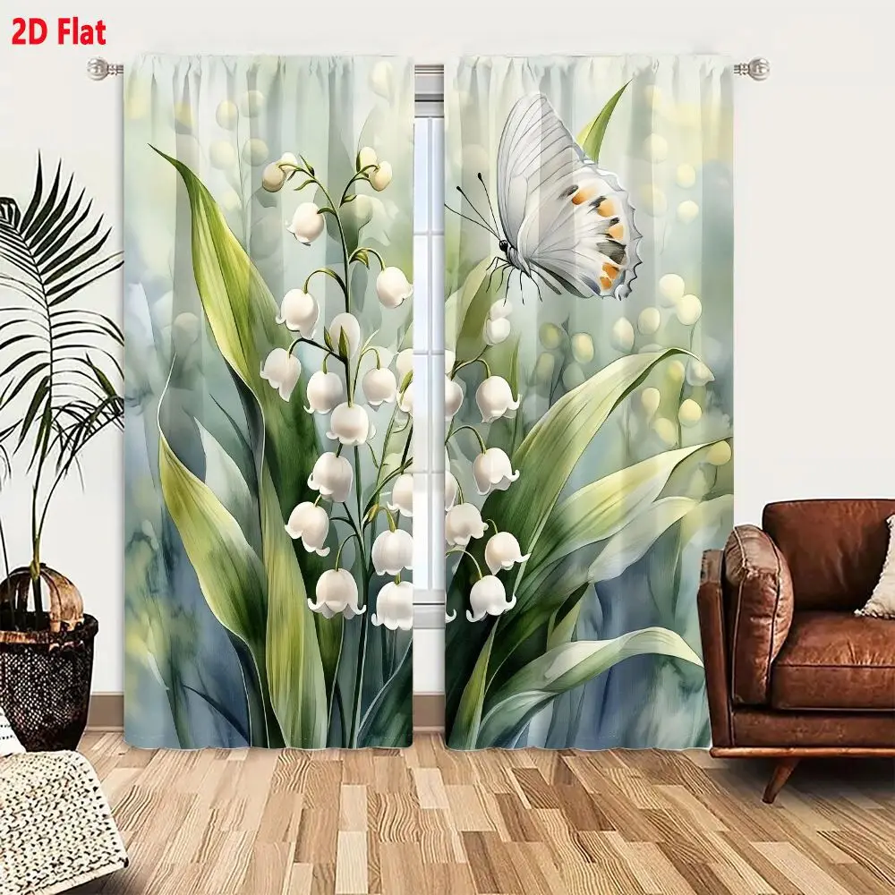 Large Butterfly Floral Botanical Watercolor Curtains Drapes for Living Room Window Decoration Cottage Style Spring Nature Print