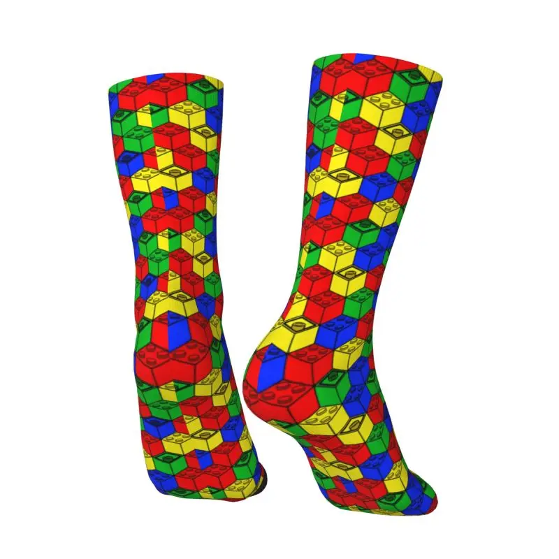 Custom Fashion Multi Color Building Blocks Patern Socks Women Men Warm 3D Printing Sports Football Socks