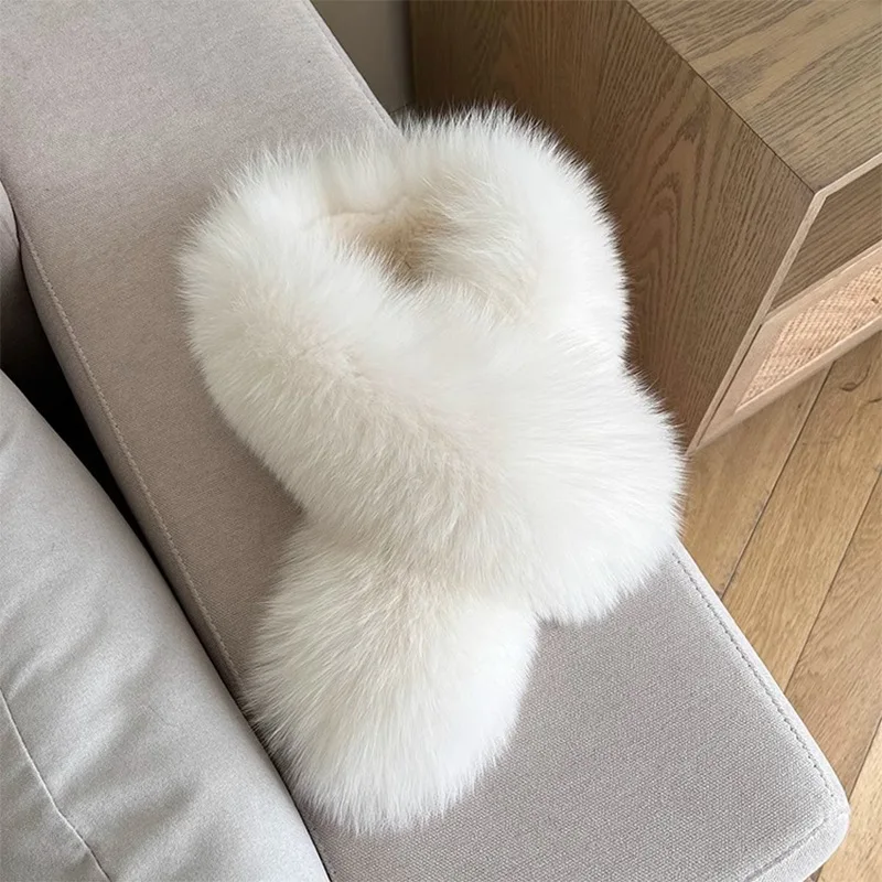 

2025 Autumn Winter Women Scarf Solid Wrap Double Sided Plush Snood Multi Way Leather Strap Fur Collar Thick Casual Office Lady
