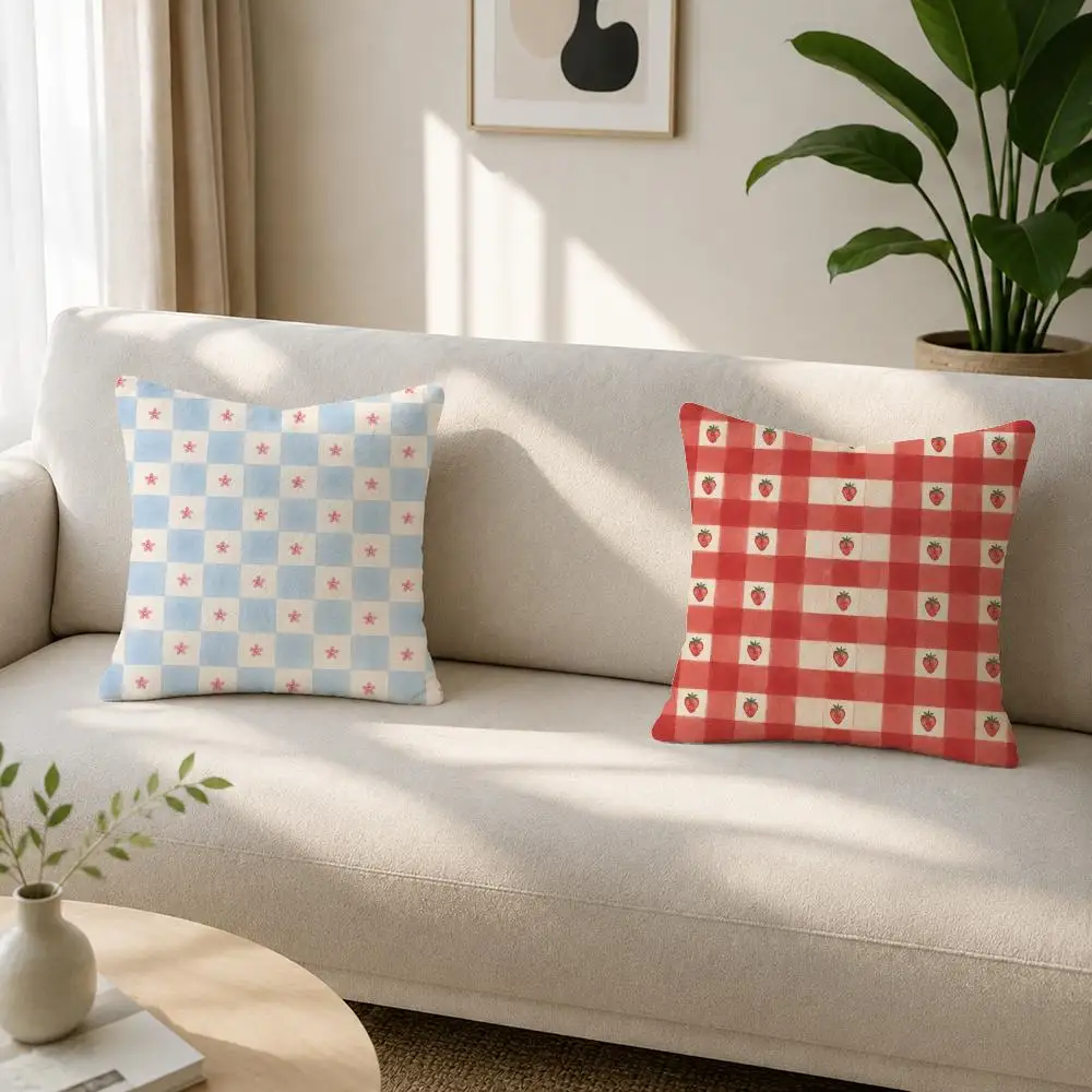Classic Checkered Textile Design Gingham Soft Plushs Fluffy Throw Pillow Cases for Sofa Bedroom Home Decor