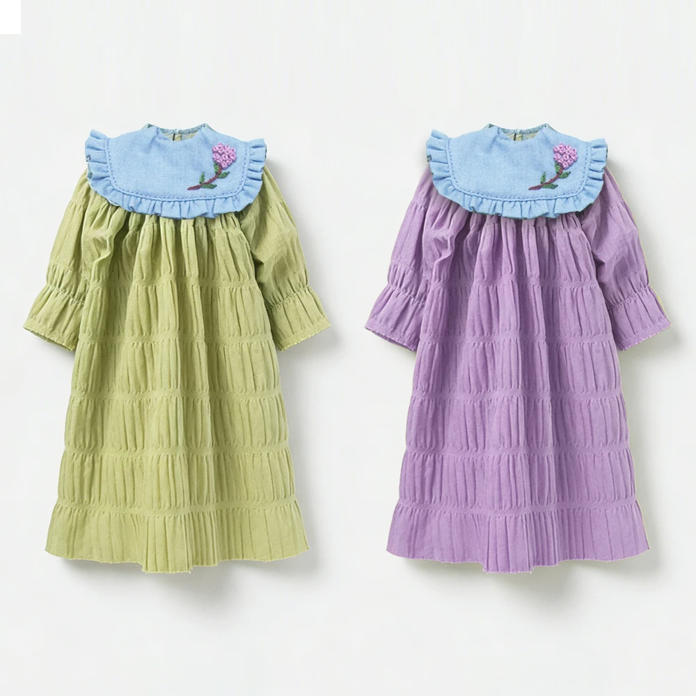 Blythe roupas meia manga colorblock vestido princesa solto vestido floral para ymy licca azones ob22 24 27 ker ymy boneca acessórios