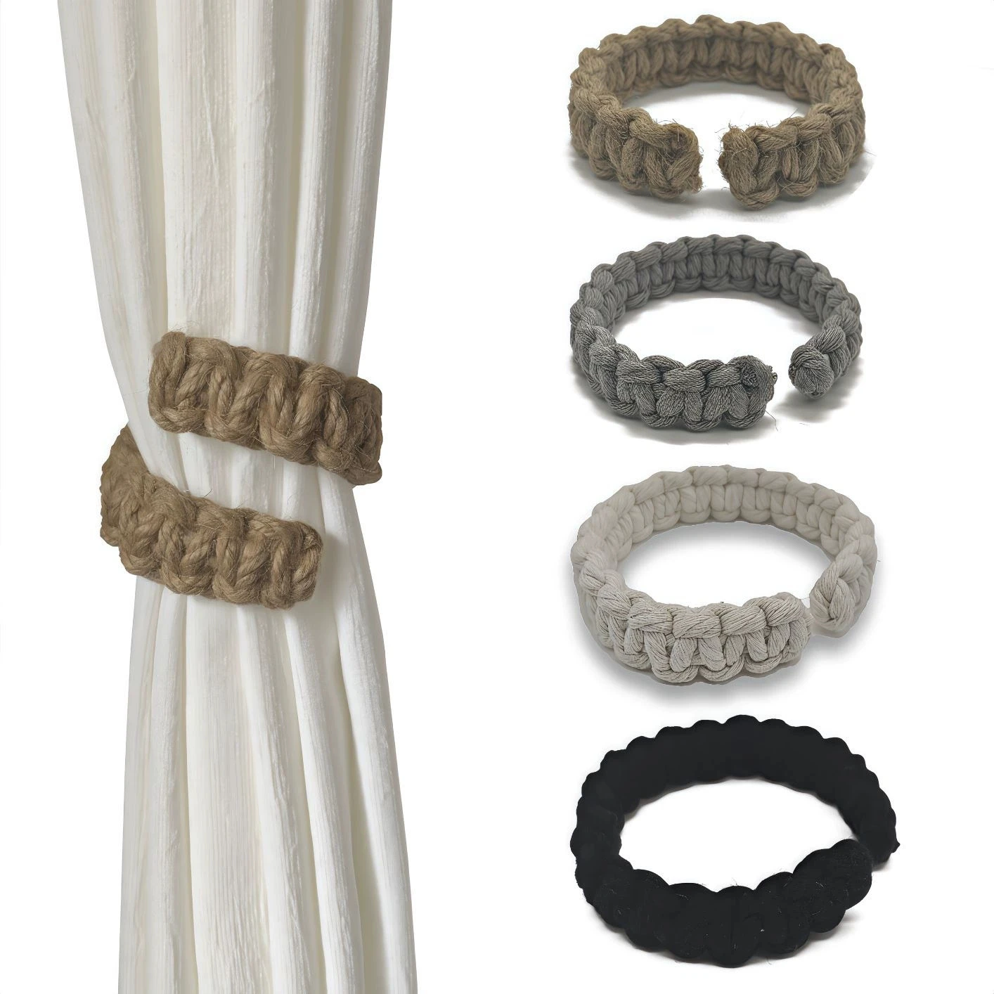 2 Stück/1 Set geflochtene Vorhang-Raffhalter, Boho, elegant, rustikal, Vorhang-Raffhalter, Raffhalter, Set, einfache Vorhänge, Dekor, handgefertigt
