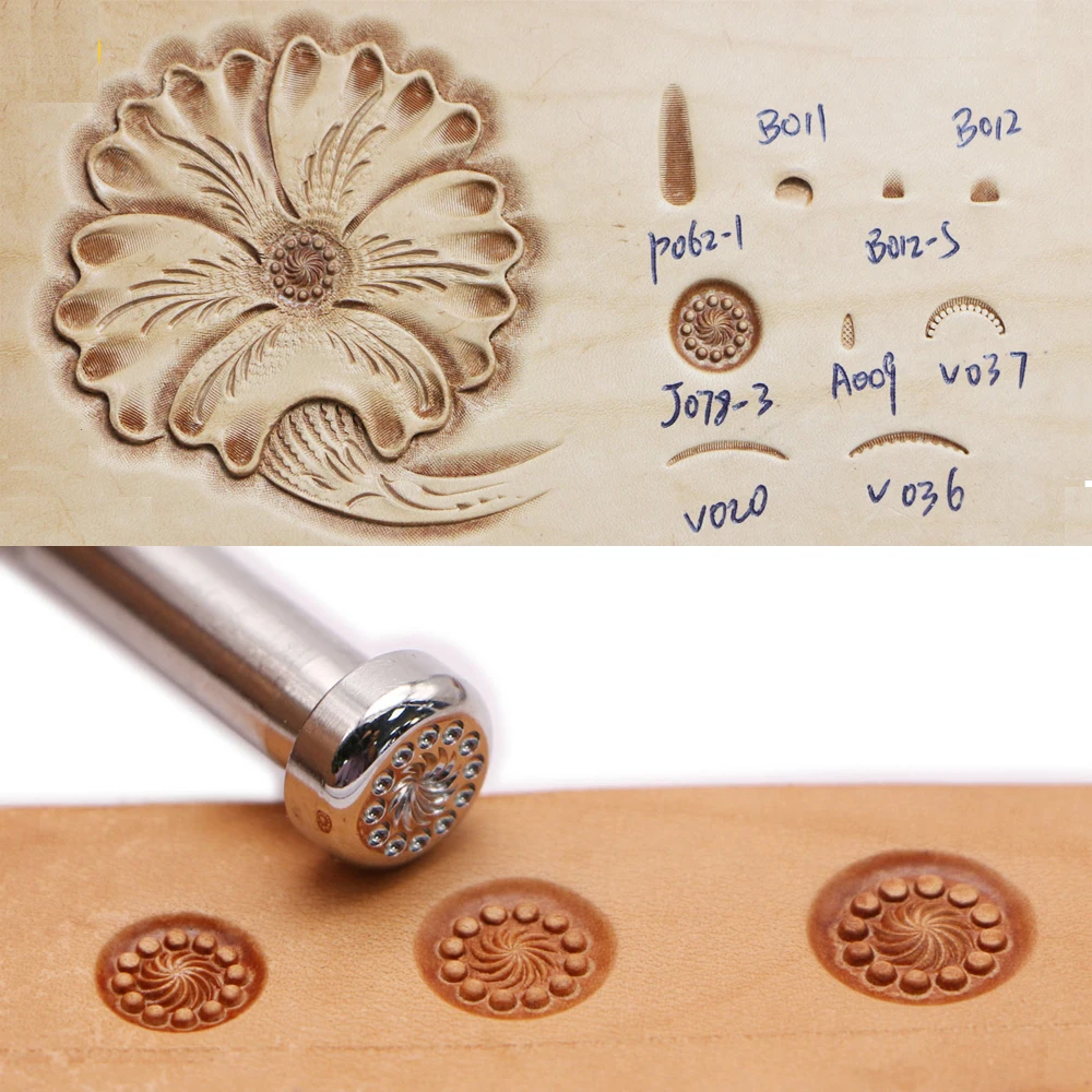 Leather Stamping Tool 12 Seed Flower Centers Pattern J078 Carving Leather Craft Zhongjiang 304 Stainless streel Stamps