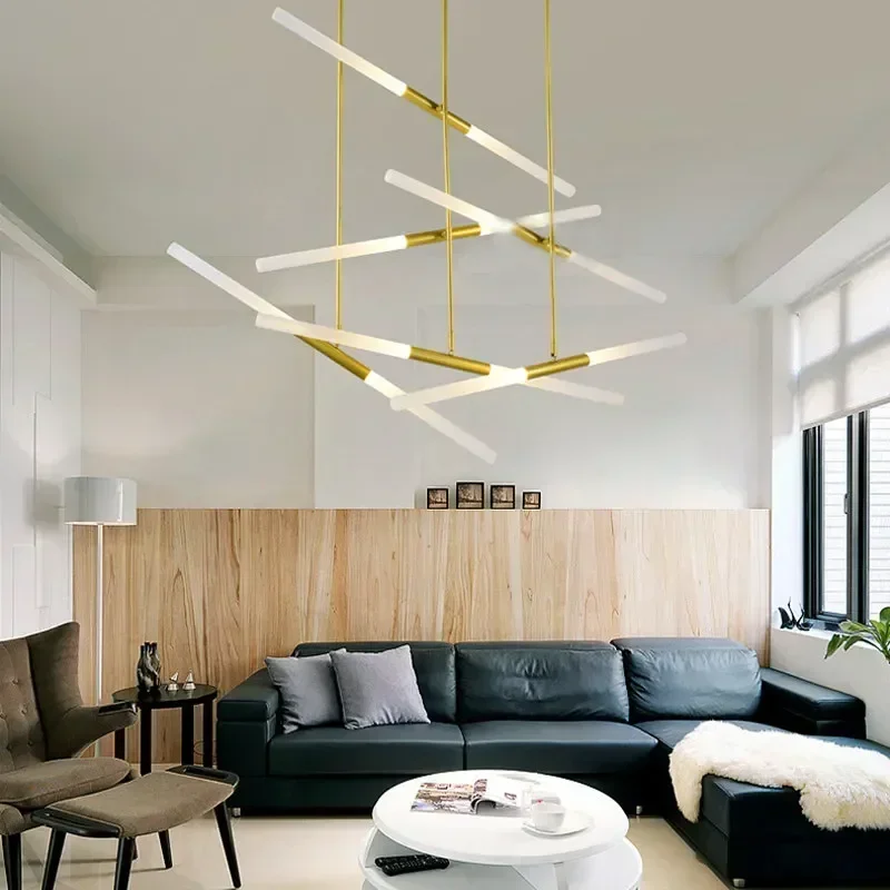 Nordic Modern LED Linear Branch Pendant Lamp 360° Rotatable Hanging Chandelier For Restaurant Living Room Front Desk Decor Lamps