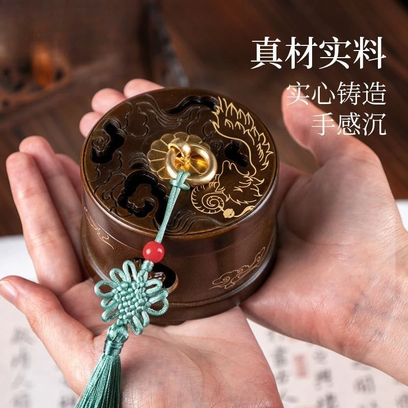 Oriental Handcrafted Copper Plate Incense Censer, Retro Ornament for Stick Incense, Desktop Decor for Tea House & Indoor Worship