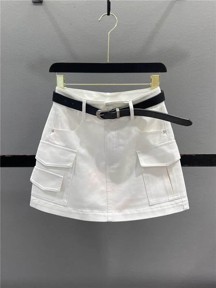 

White Casual Workwear Denim Skirt Women's High Waist Slimming Versatile A-Line Short Skirt Summer New Arrival